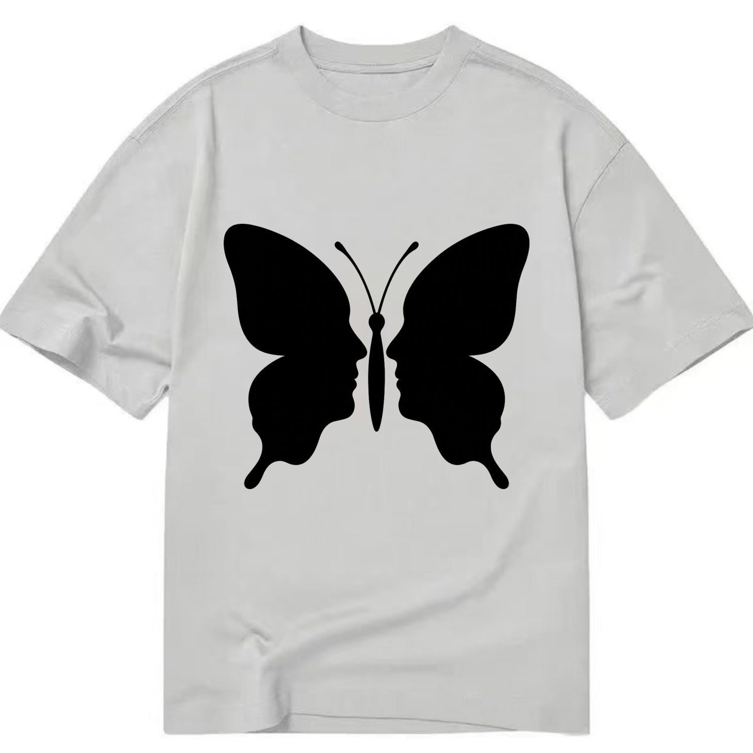 Butterfly wings - negative space reveals hidden faces or patterns - Classic T-shirt - Grey