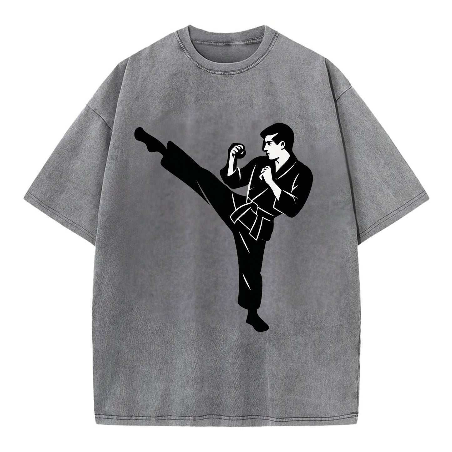 Martial artist performing a high kick - Vintage T-shirt - Grey
