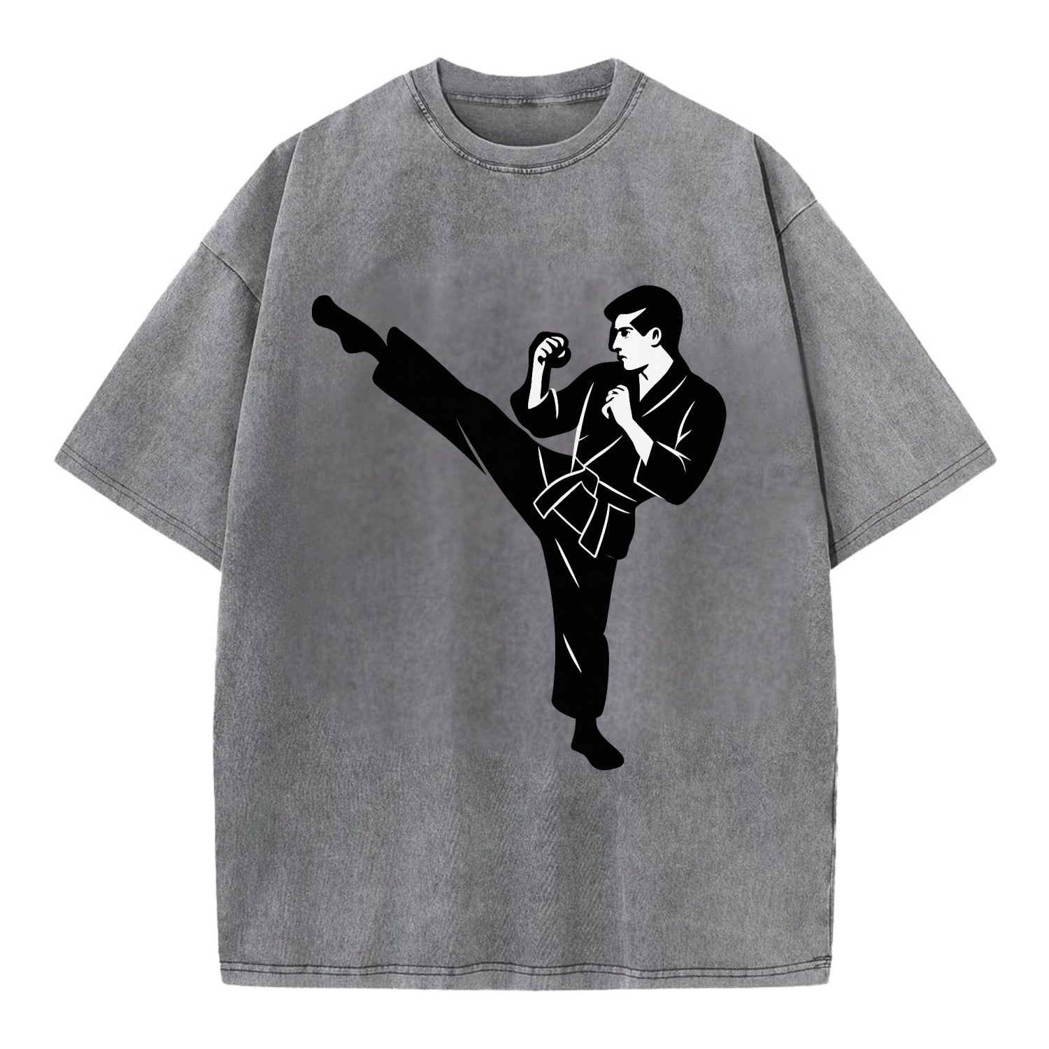 Martial artist performing a high kick - Vintage T-shirt - Grey