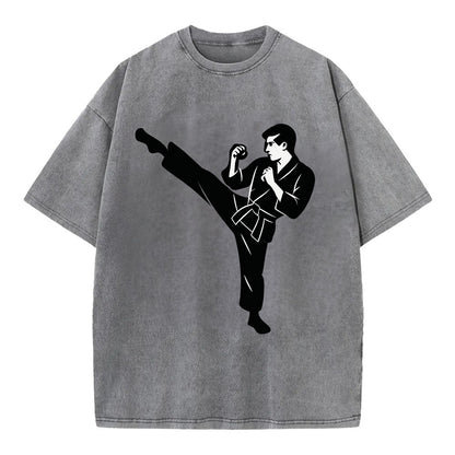 Martial artist performing a high kick - Vintage T-shirt - Grey