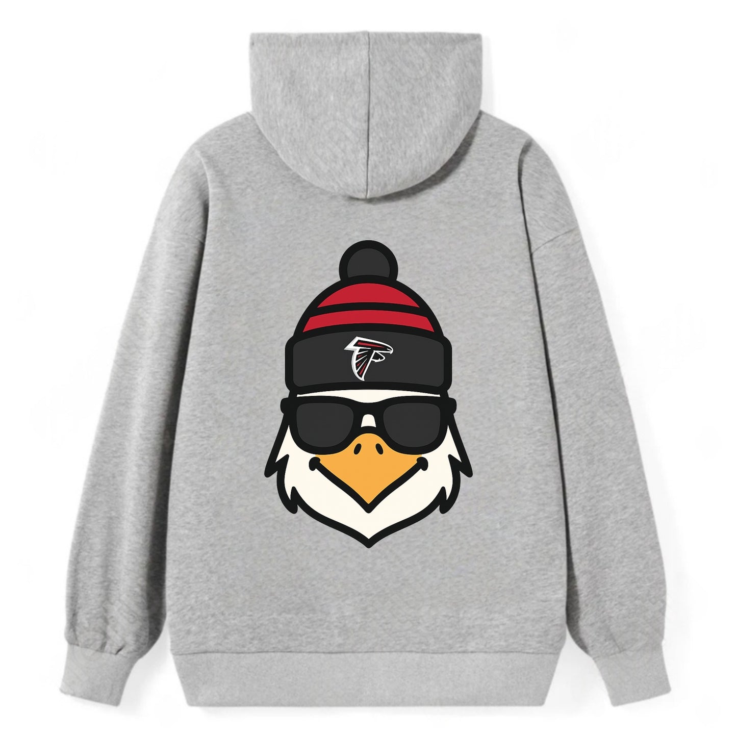 Atlanta Falcon wearing Falcons red and black beanie with pom pom and - Classic Pullover Hoodie - Grey