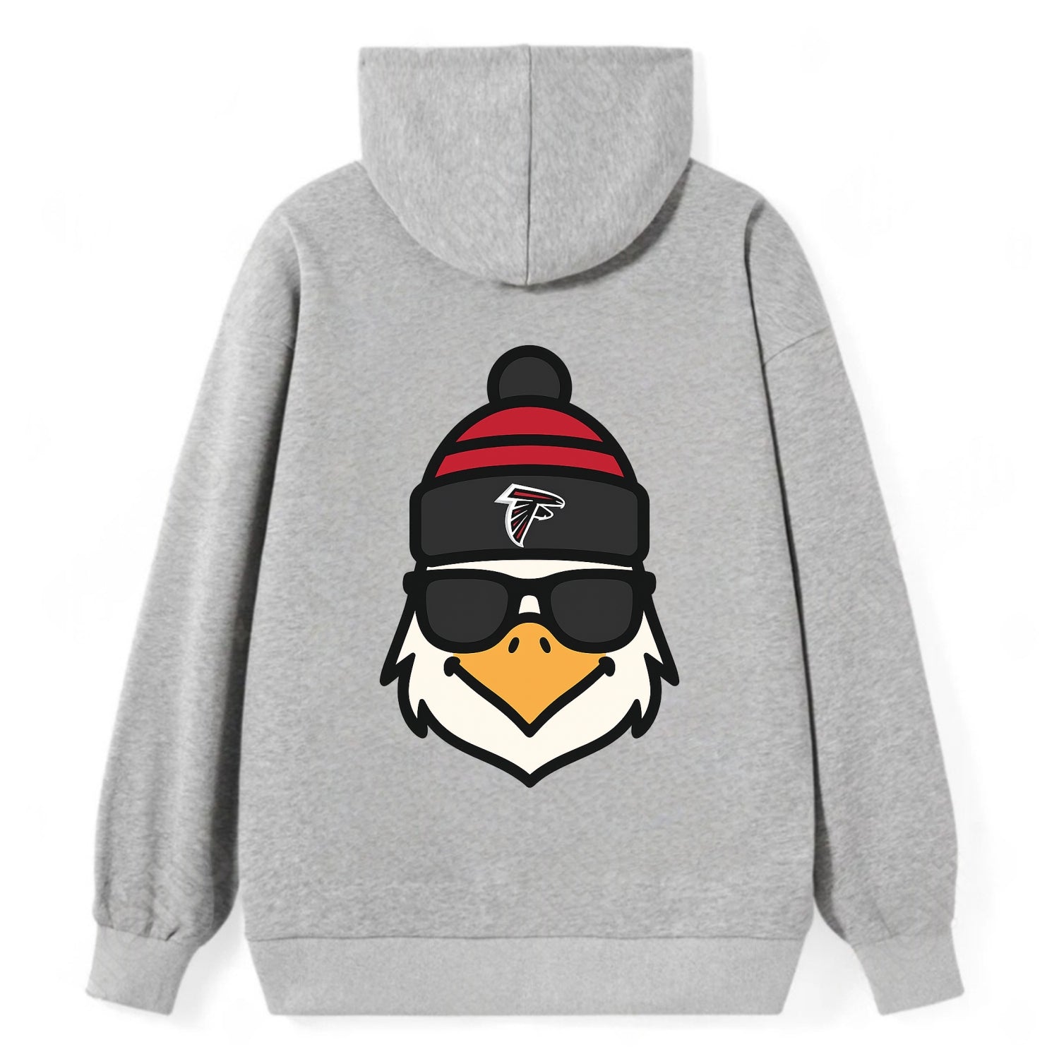 Atlanta Falcon wearing Falcons red and black beanie with pom pom and - Classic Pullover Hoodie - Grey