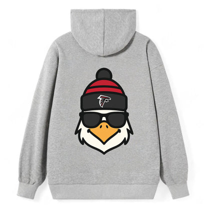 Atlanta Falcon wearing Falcons red and black beanie with pom pom and - Classic Pullover Hoodie - Grey