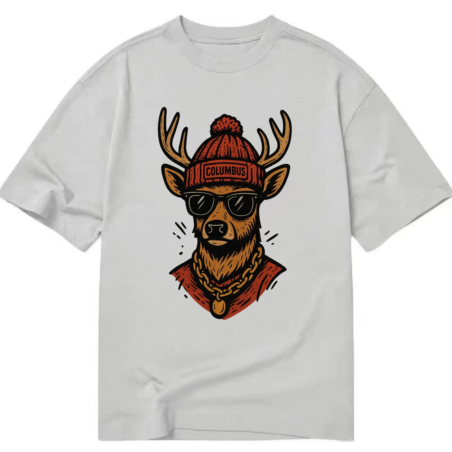 Columbus White-tailed Deer wearing Columbus beanie with pom pom and wayfarer - Classic T-shirt - Grey