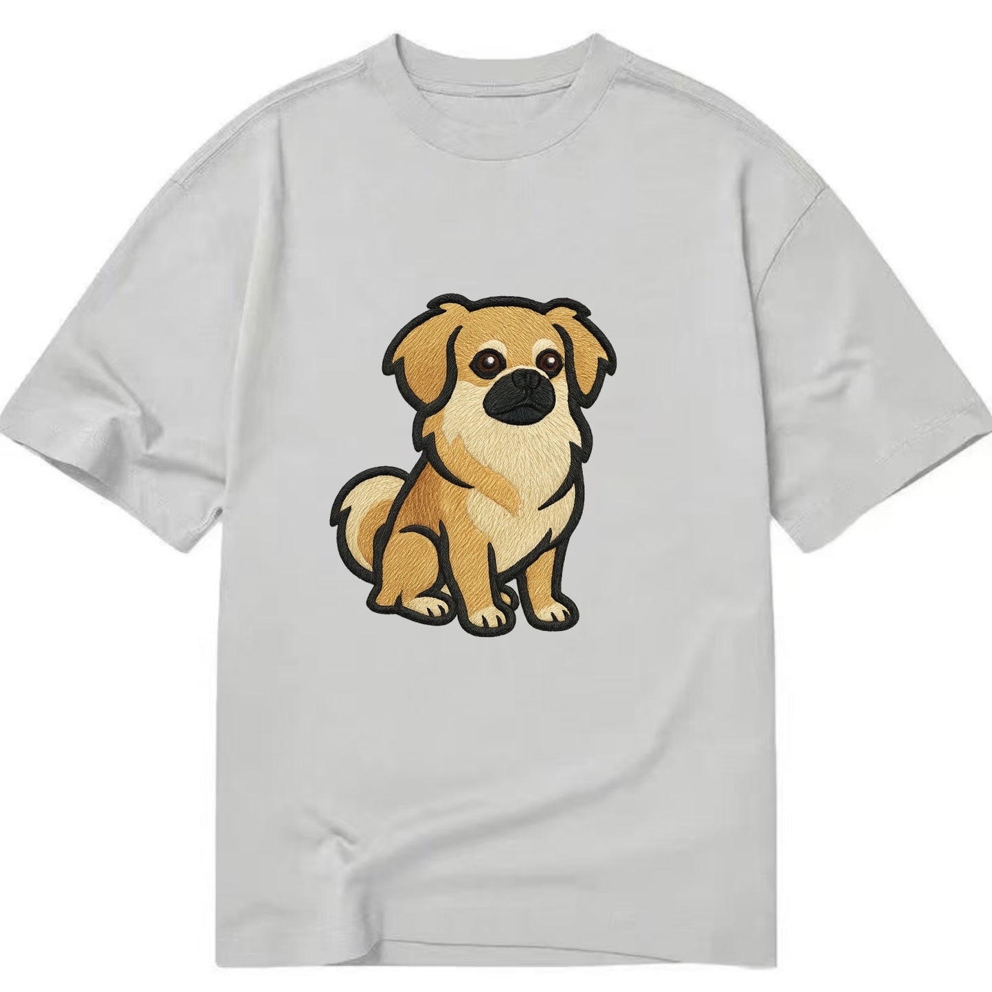 Tibetan Spaniel - Fawn small dog embroidered design - Classic T-shirt - Grey