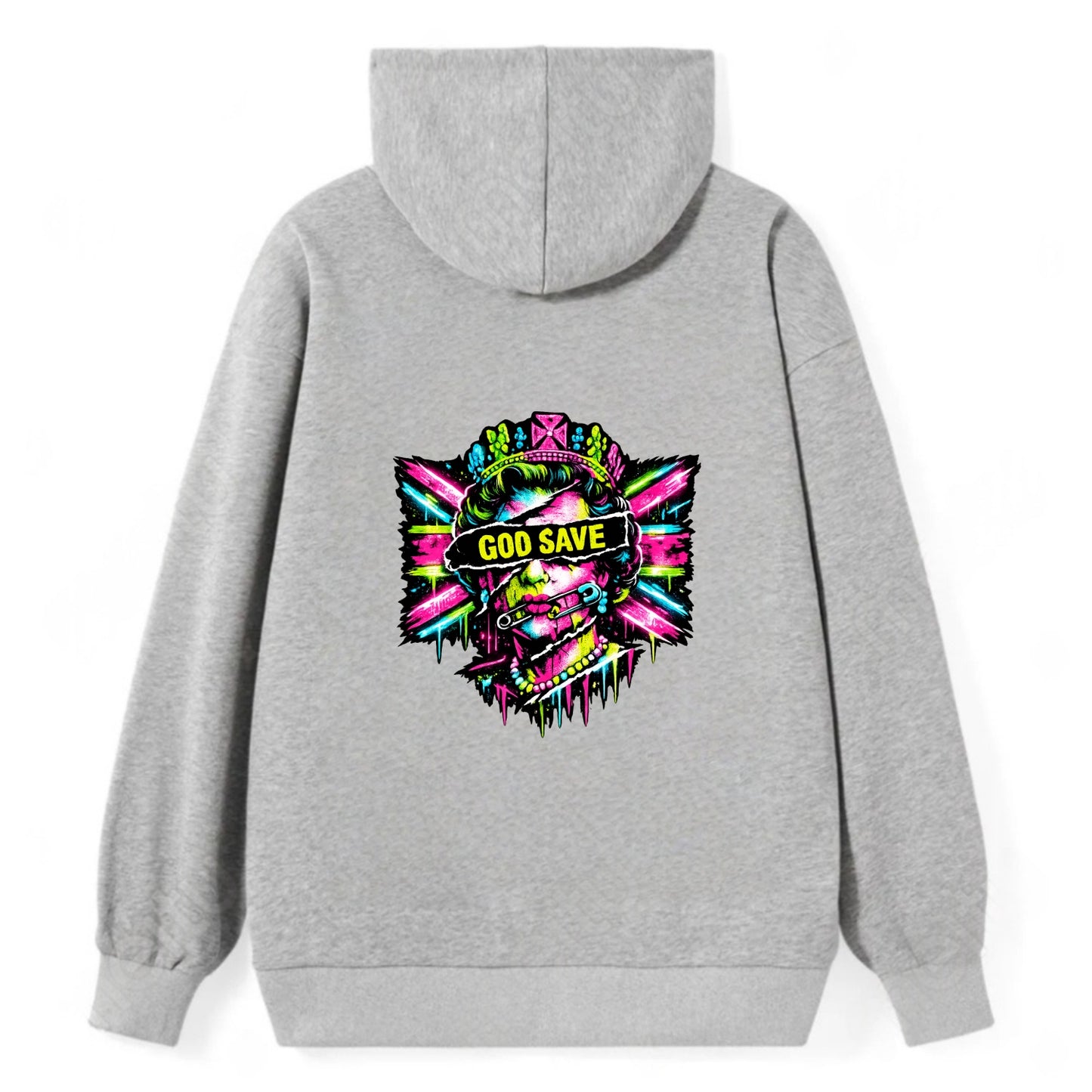 GOD SAVE | Torn royal portrait style | Blackout bar across eyes | Safety - Classic Pullover Hoodie - Grey