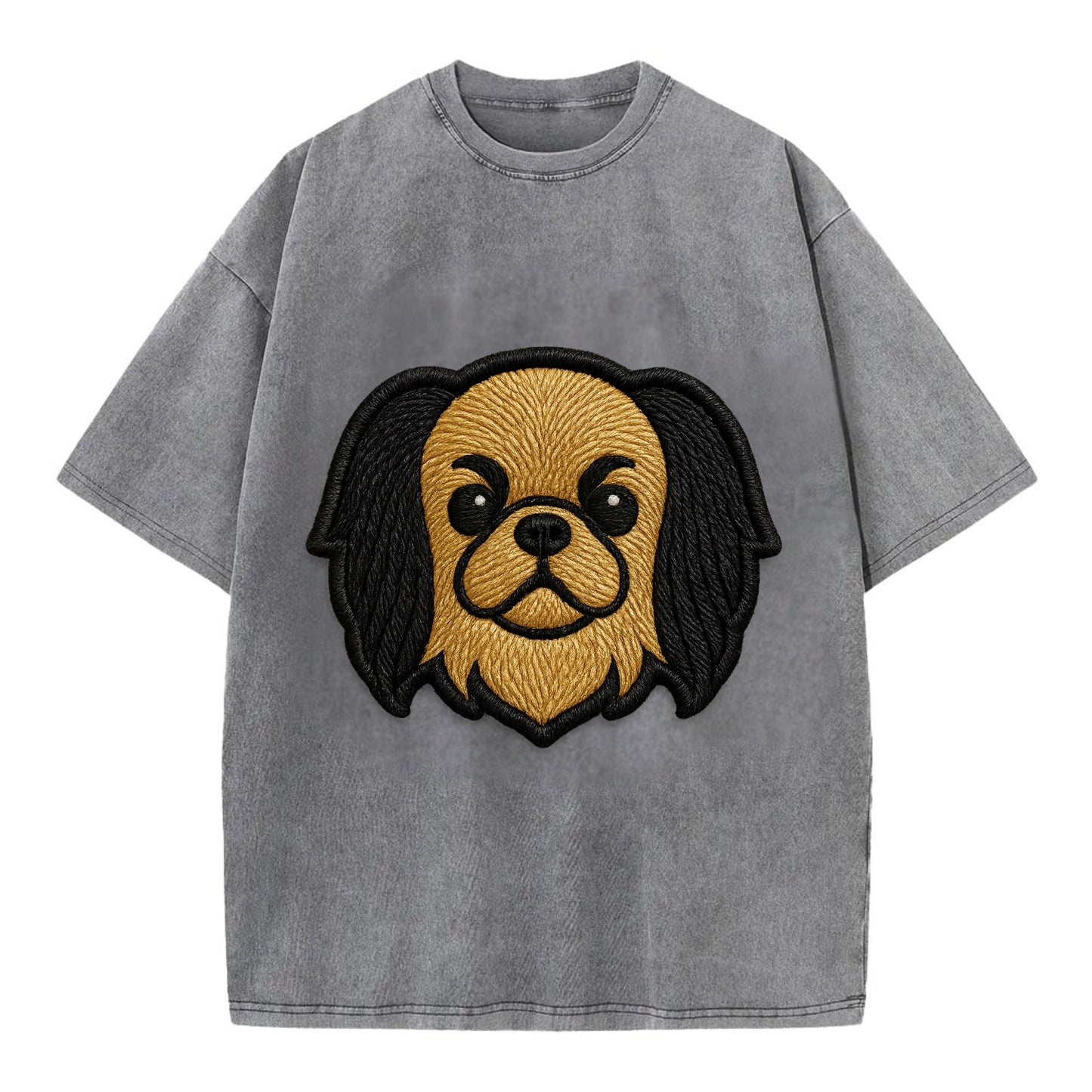 Japanese Chin - Modern flat-face logo wi - Vintage T-shirt - Grey