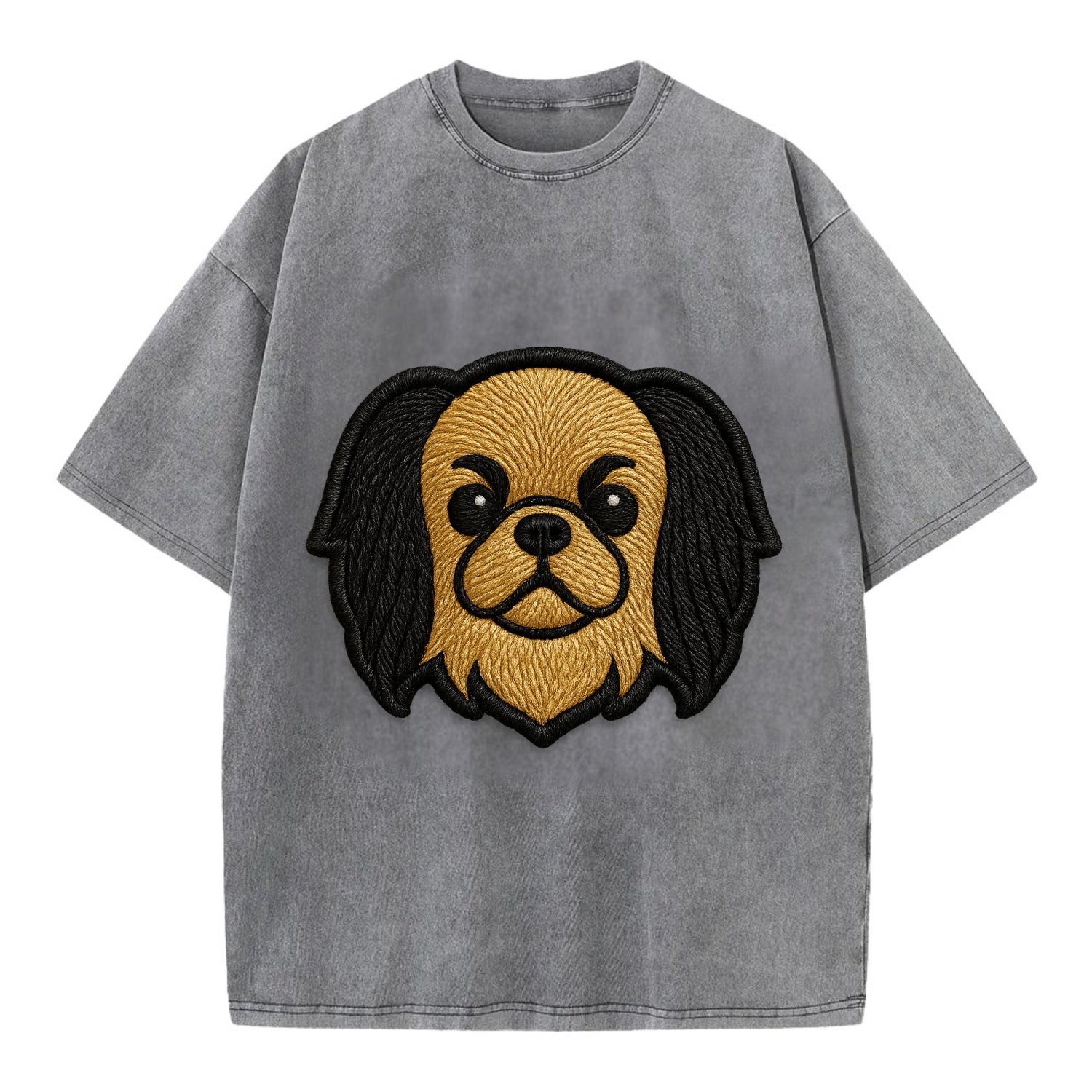 Japanese Chin - Modern flat-face logo wi - Vintage T-shirt - Grey