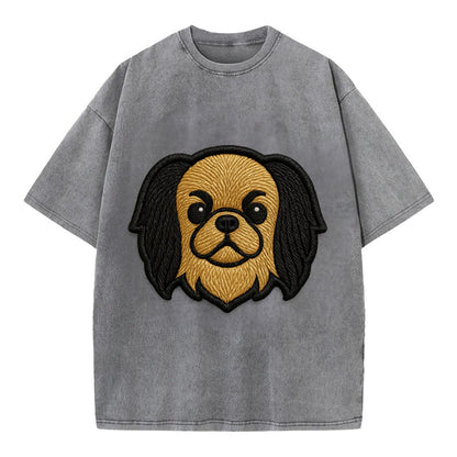 Japanese Chin - Modern flat-face logo wi - Vintage T-shirt - Grey