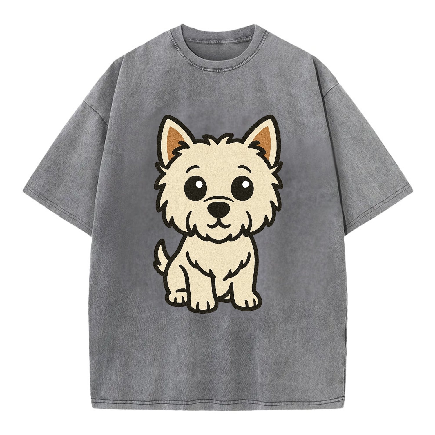 West Highland White Terrier - Alert standing pose - Vintage T-shirt - Grey