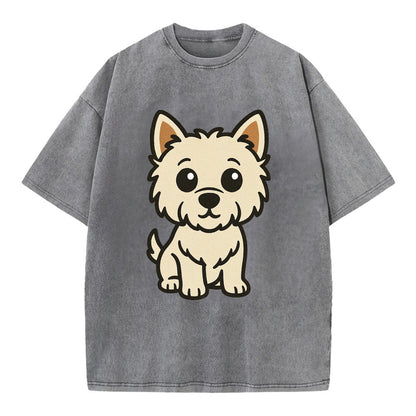 West Highland White Terrier - Alert standing pose - Vintage T-shirt - Grey