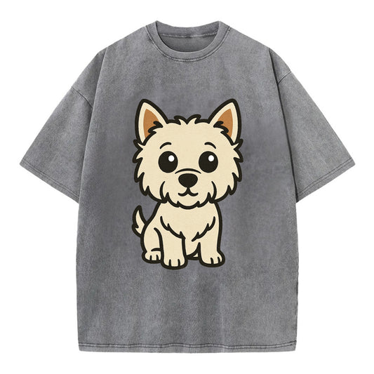 West Highland White Terrier - Alert standing pose - Vintage T-shirt - Grey
