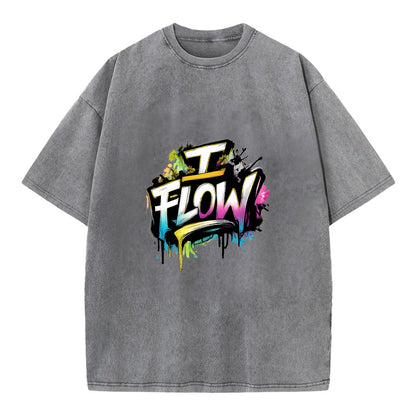 Bold typography design - "I FLOW" - going with life, easy movement - Vintage T-shirt - Grey