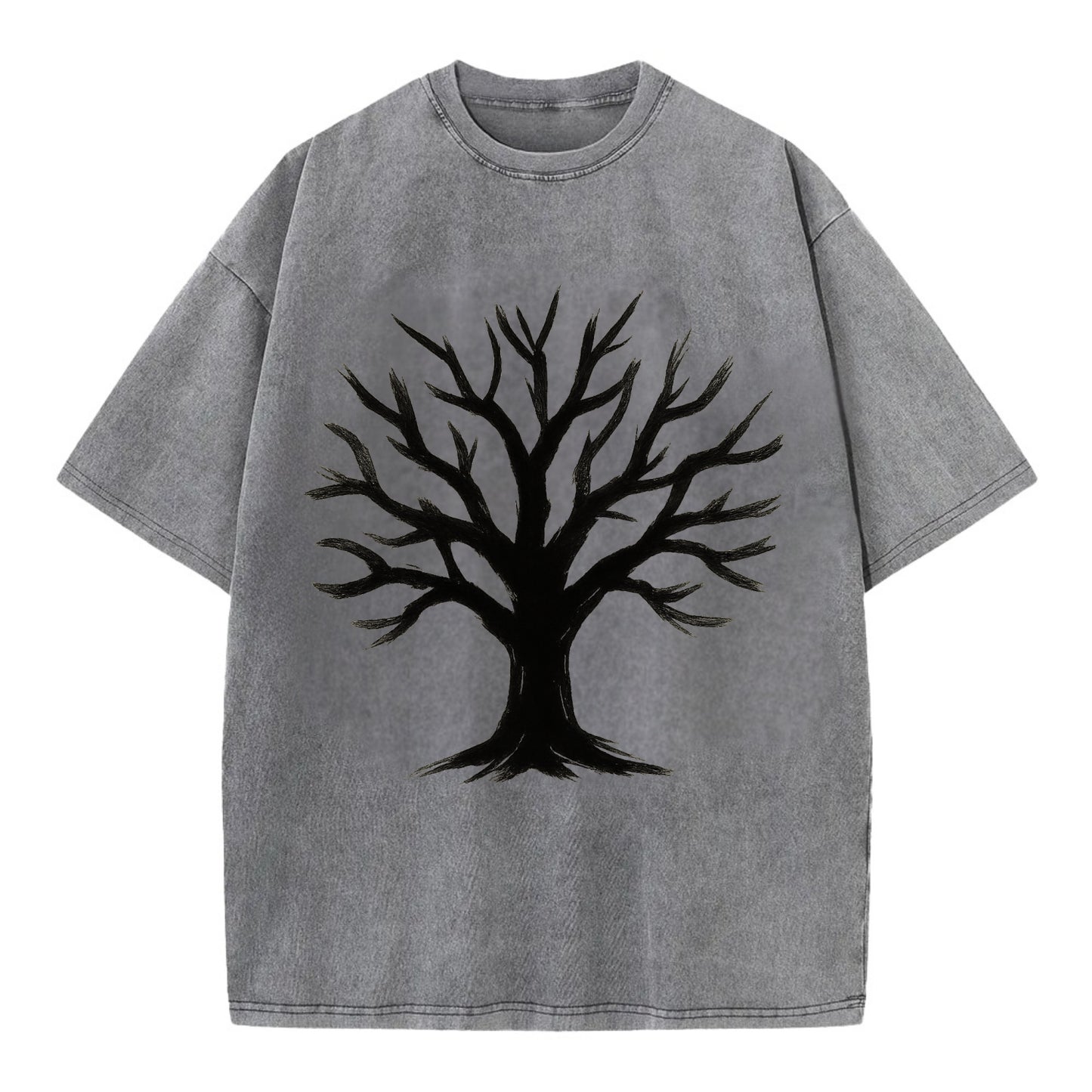 Tree with many branches - community strength ink art - Vintage T-shirt - Grey