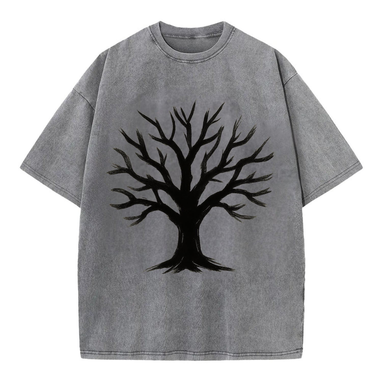 Tree with many branches - community strength ink art - Vintage T-shirt - Grey