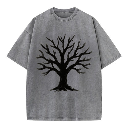 Tree with many branches - community strength ink art - Vintage T-shirt - Grey