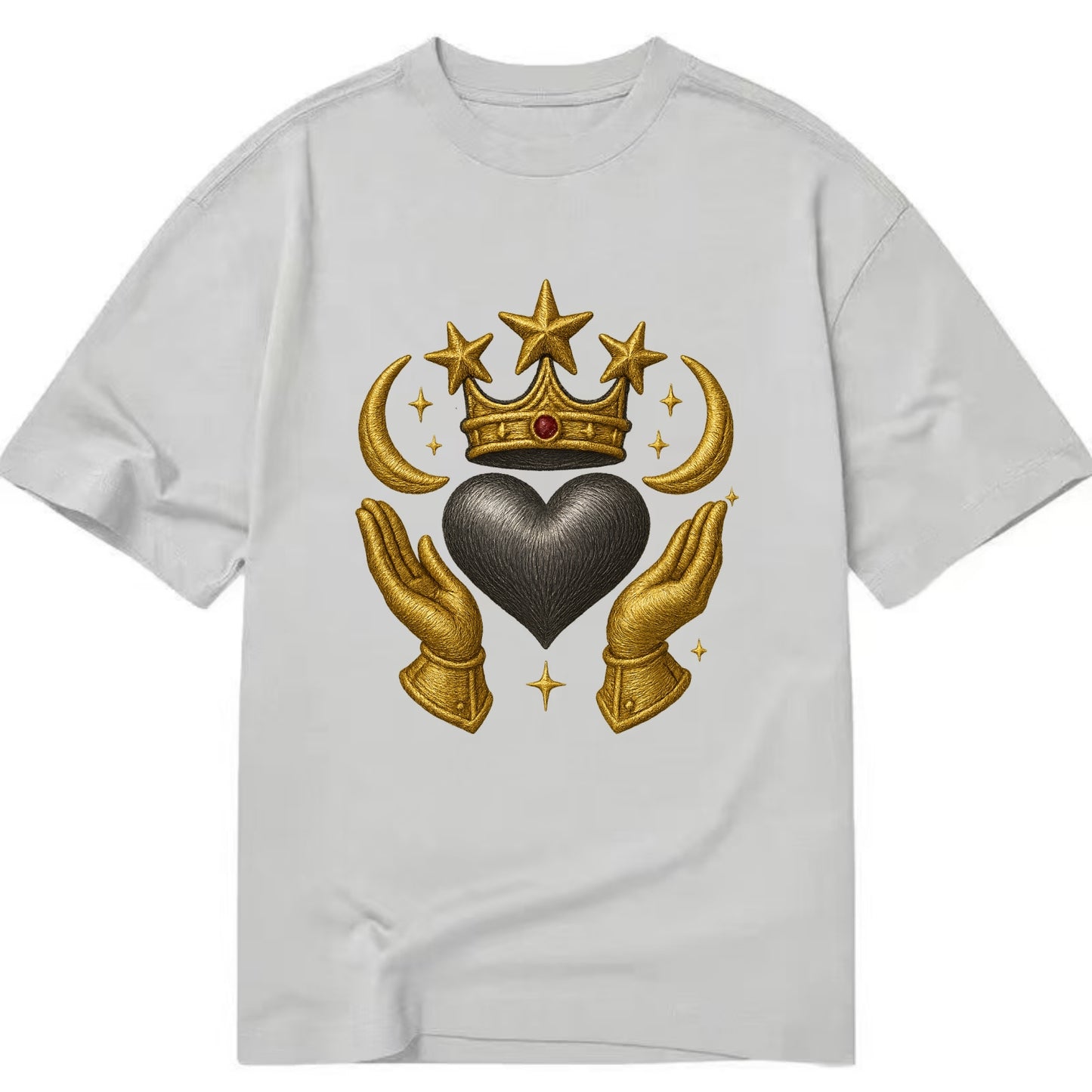 Sun goddess crown radiating golden rays over a midnight heart with henna-adorned - Classic T-shirt - Grey