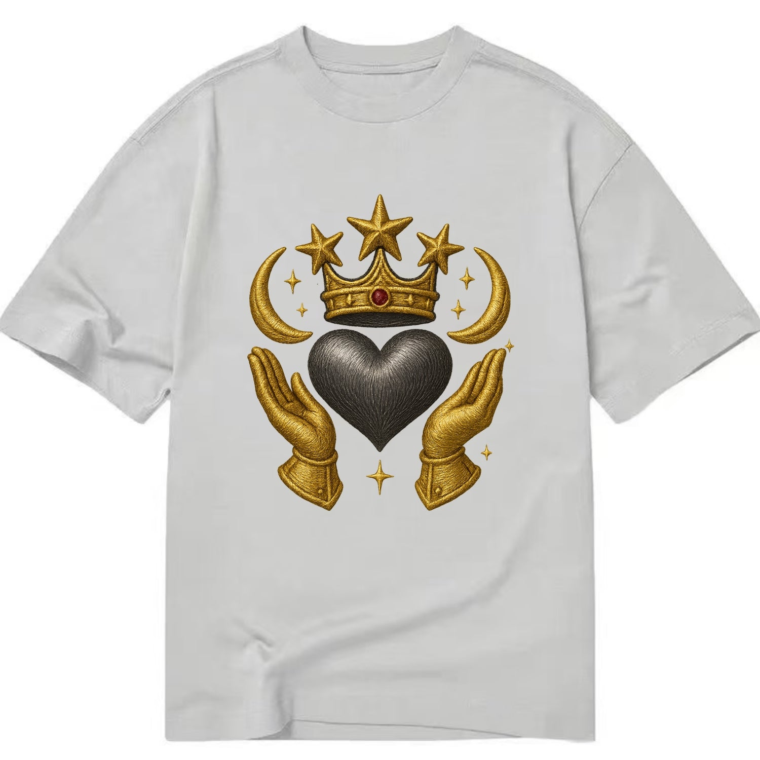 Sun goddess crown radiating golden rays over a midnight heart with henna-adorned - Classic T-shirt - Grey