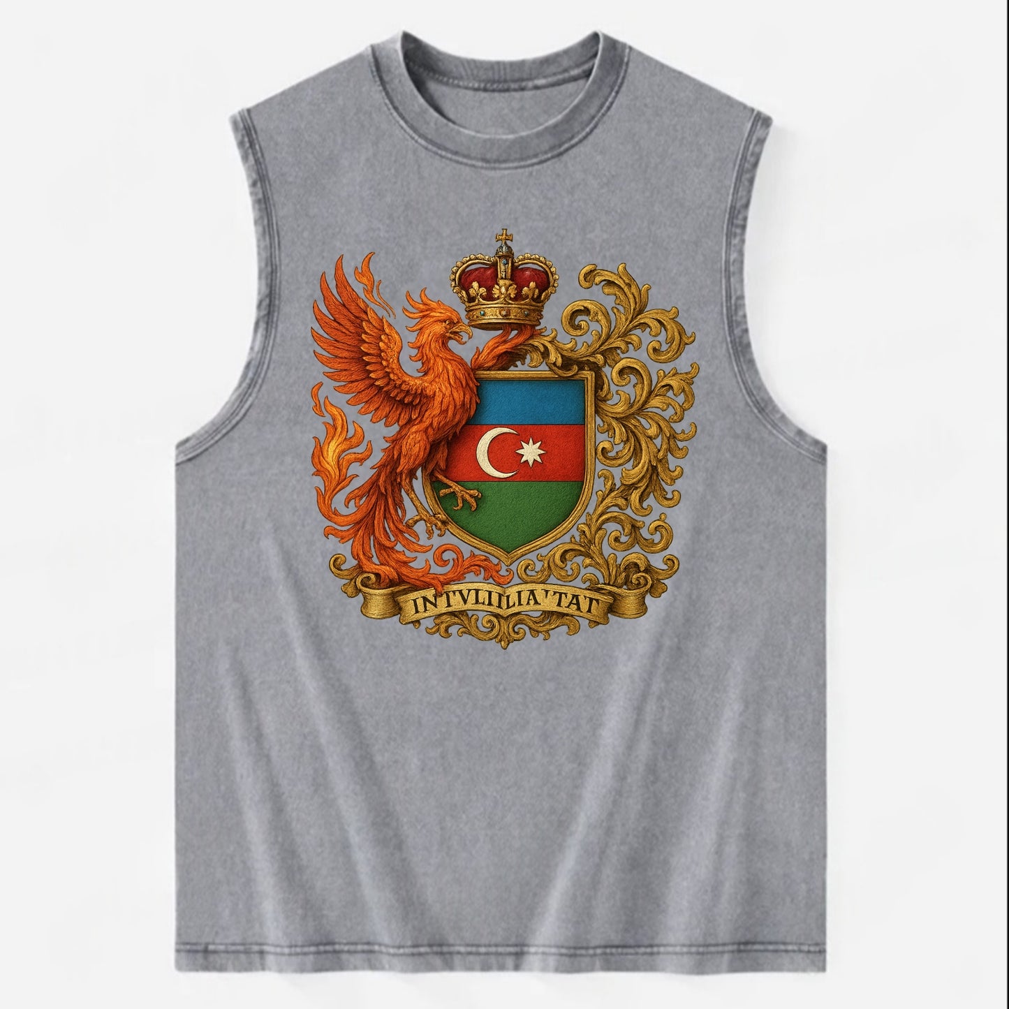 Azerbaijan Fire Phoenix Emblem - Vintage Washed Tank - Grey