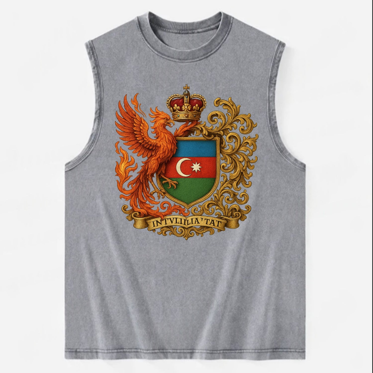 Azerbaijan Fire Phoenix Emblem - Vintage Washed Tank - Grey