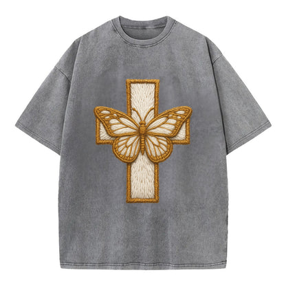 Resurrection Cross  - Vintage T-shirt - Grey