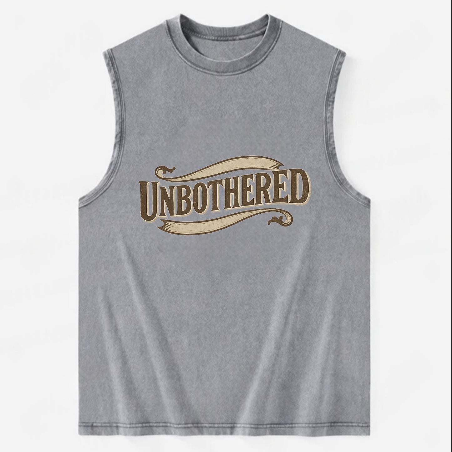 Bold typography design - "UNBOTHERED" - not affected, staying calm - Vintage Washed Tank - Grey
