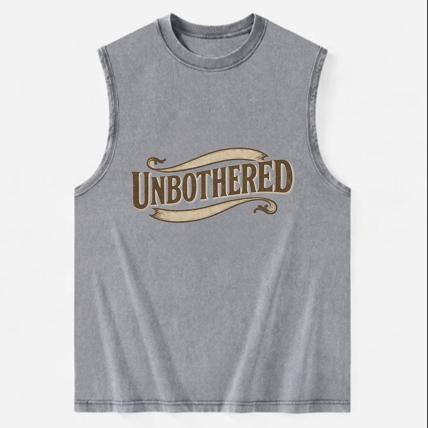 Bold typography design - "UNBOTHERED" - not affected, staying calm - Vintage Washed Tank - Grey