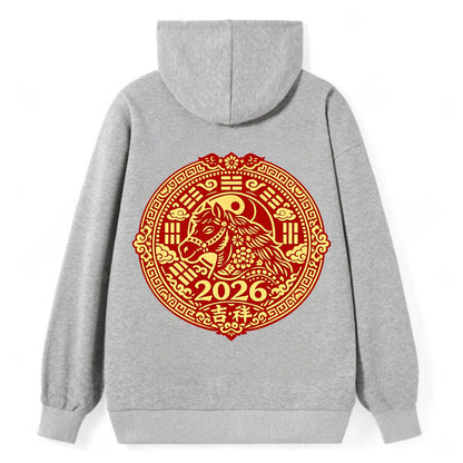 LUCKY HORSE MEDALLION | Circular medallion with horse profile | Intricate - Classic Pullover Hoodie - Grey