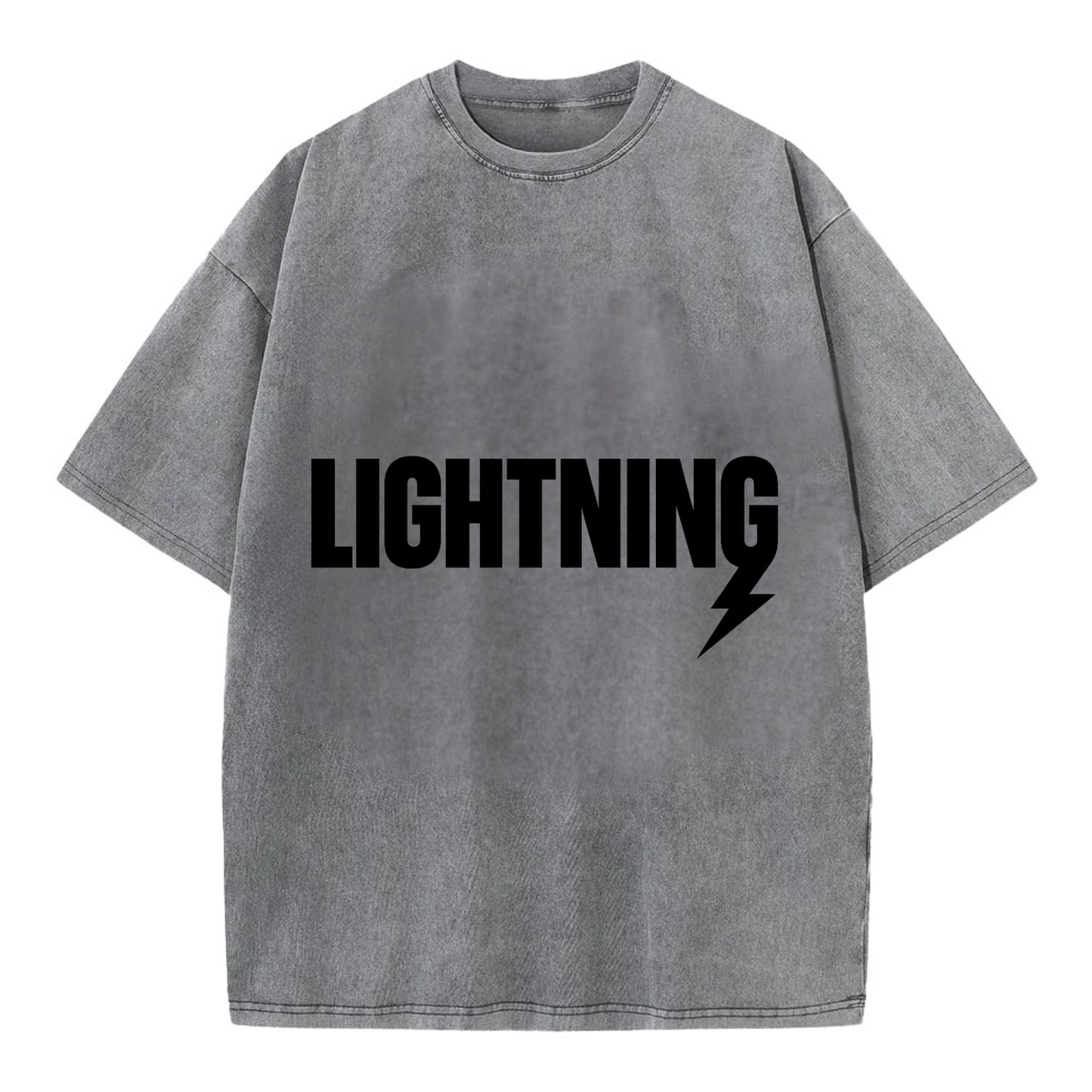 Bold typography design - "LIGHTNING" - fast, electric, striking - Vintage T-shirt - Grey