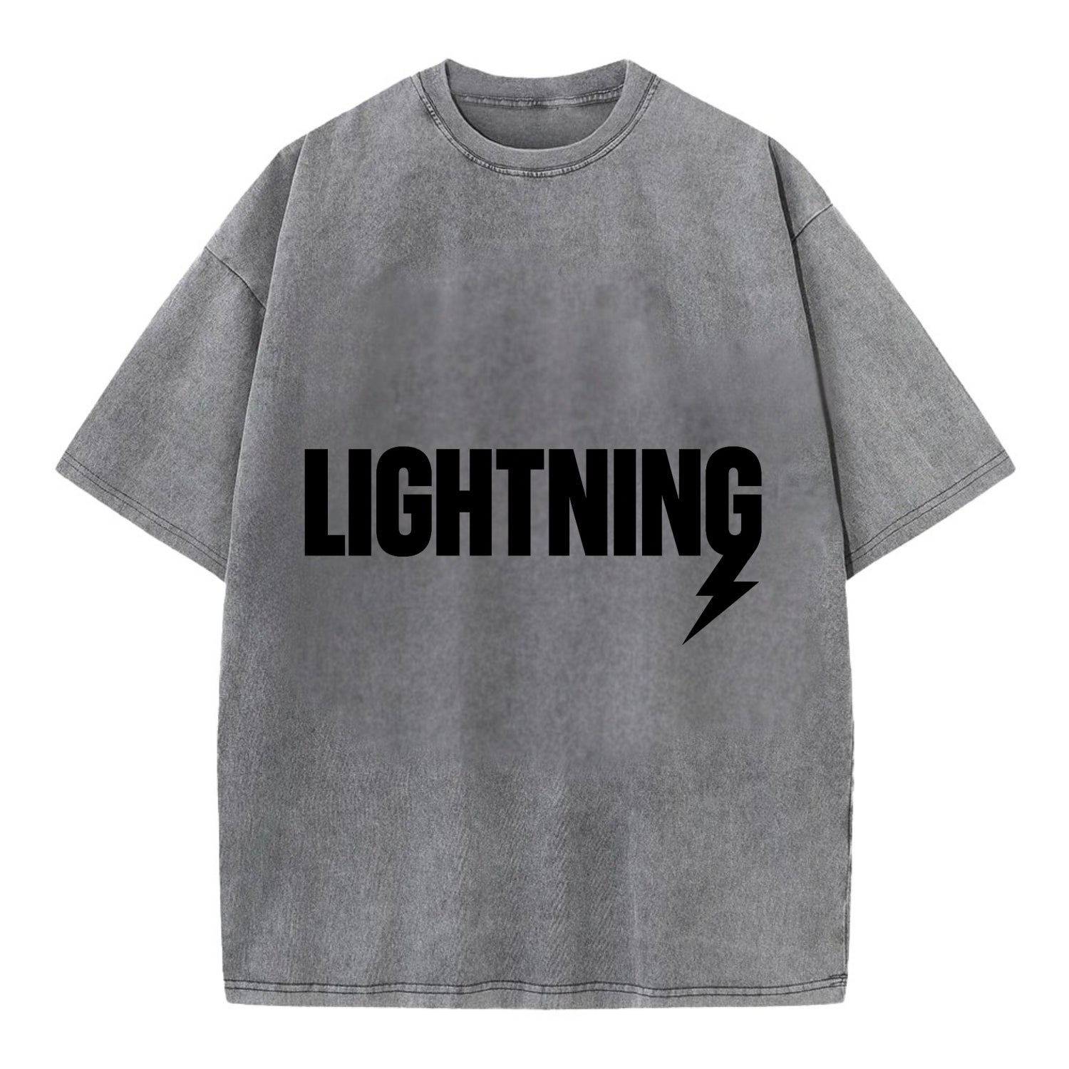 Bold typography design - "LIGHTNING" - fast, electric, striking - Vintage T-shirt - Grey