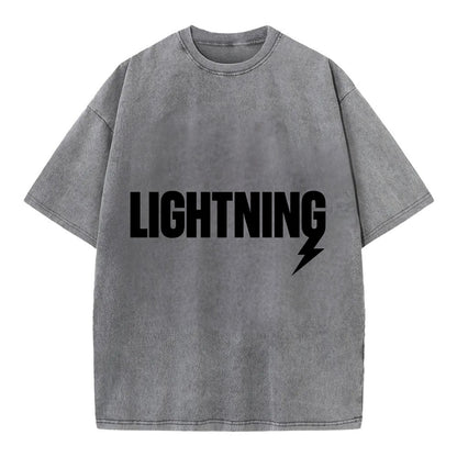 Bold typography design - "LIGHTNING" - fast, electric, striking - Vintage T-shirt - Grey