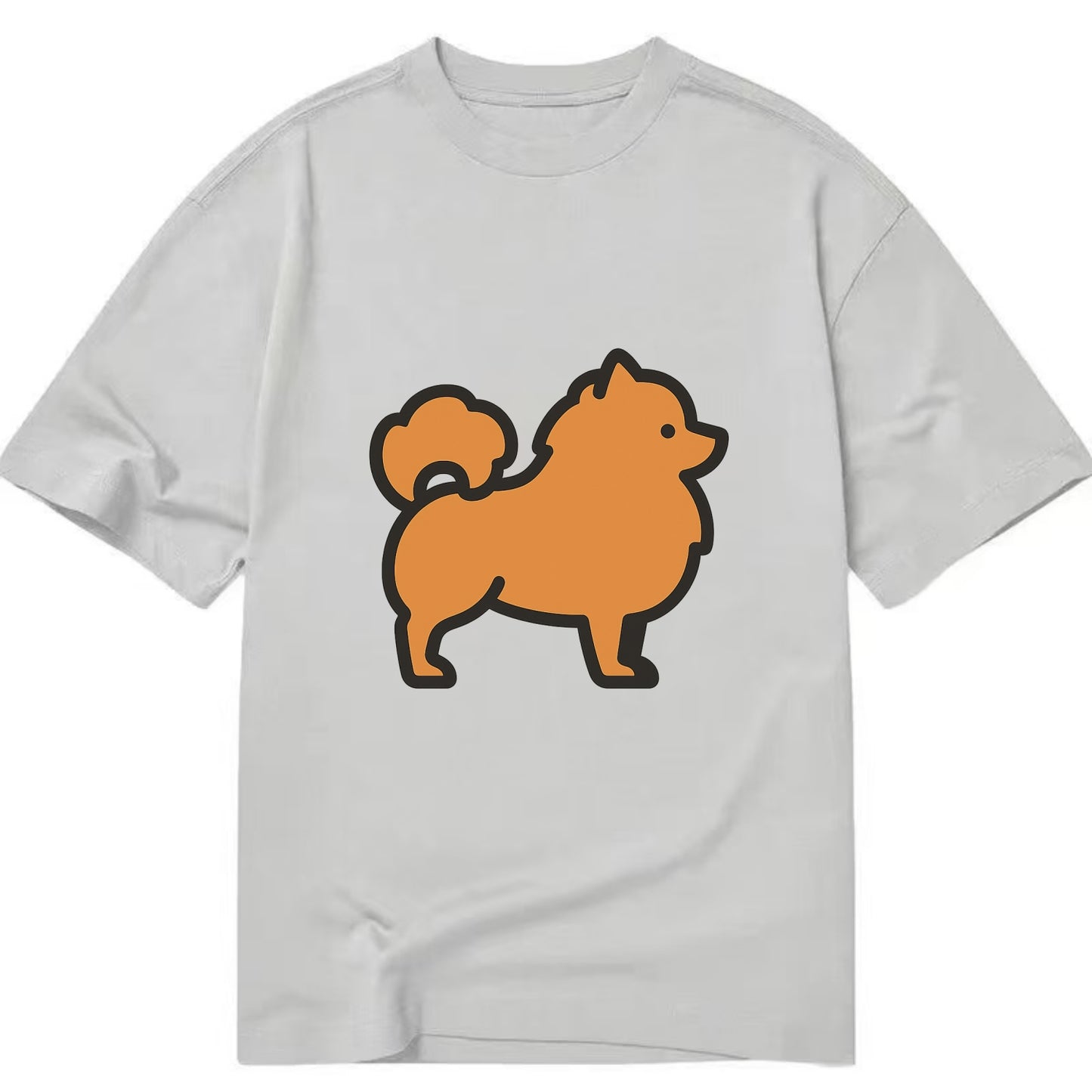 Pomeranian - Orange fluffy flat side profile - Classic T-shirt - Grey