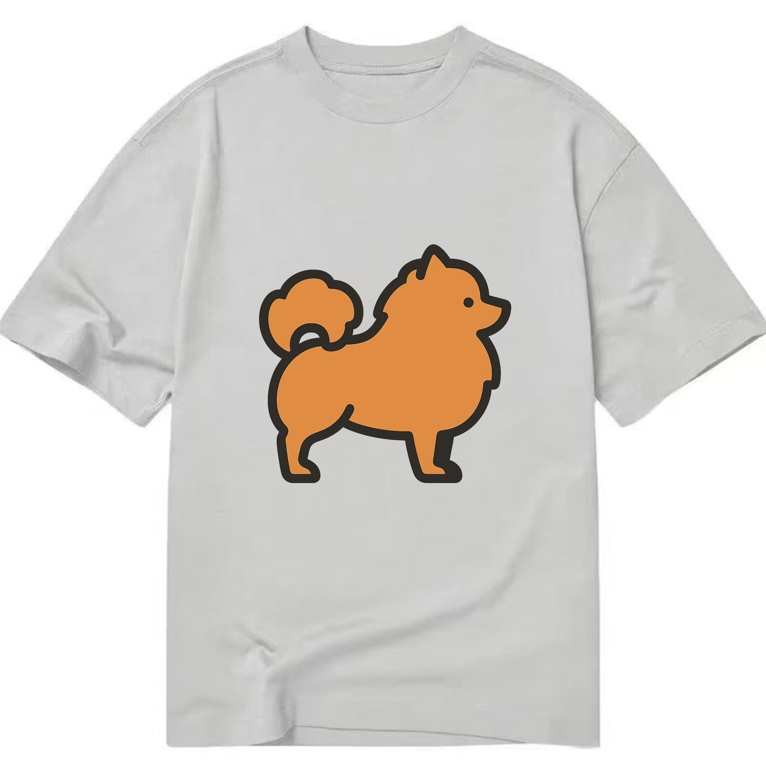 Pomeranian - Orange fluffy flat side profile - Classic T-shirt - Grey
