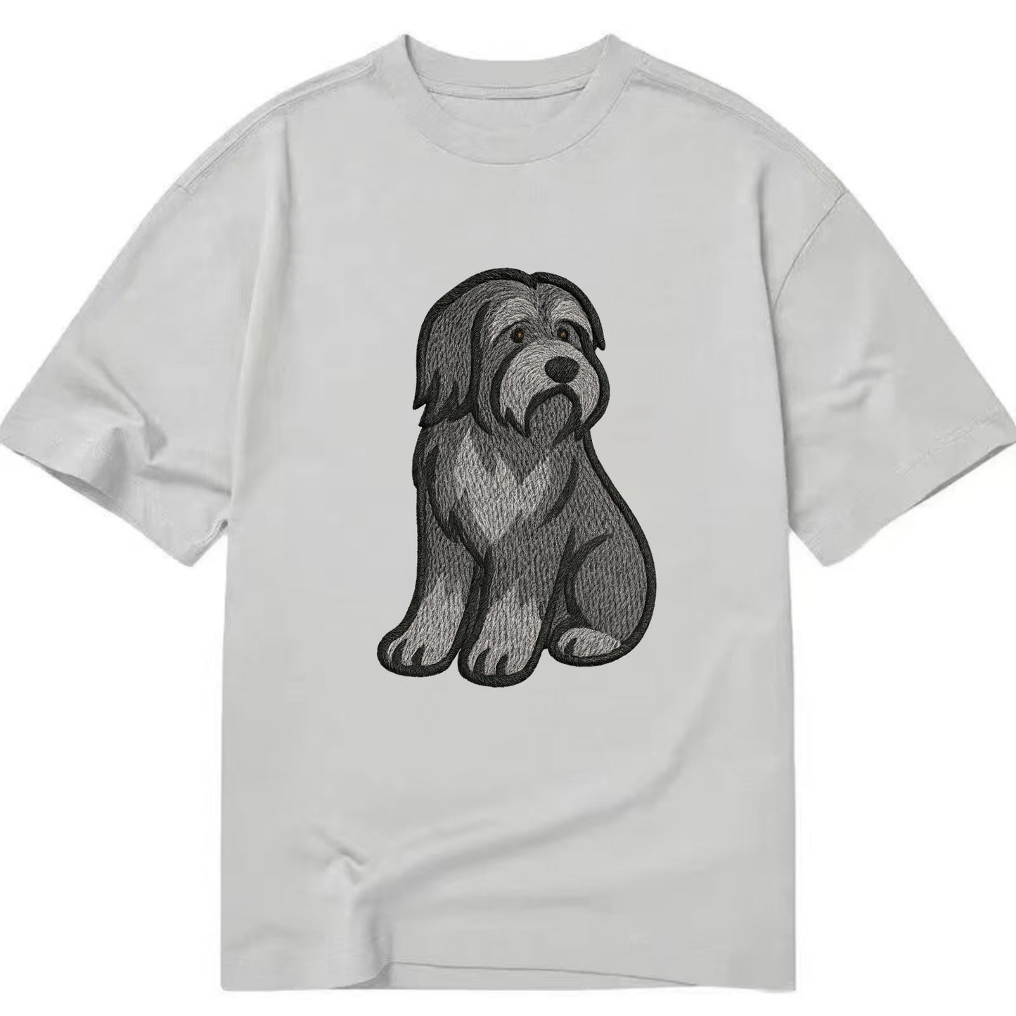 Bearded Collie - Gray shaggy coat embroidered pose - Classic T-shirt - Grey