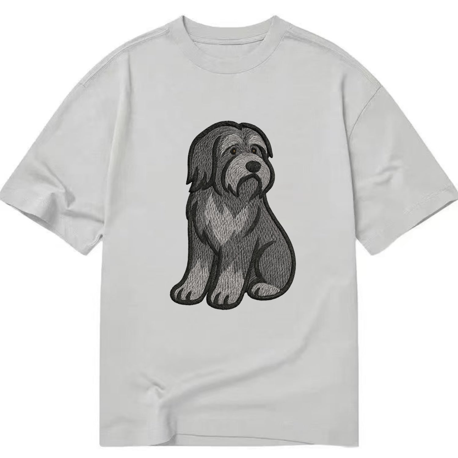 Bearded Collie - Gray shaggy coat embroidered pose - Classic T-shirt - Grey