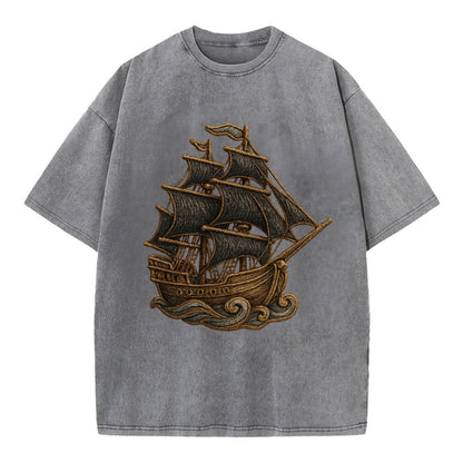 Pirate Ship  - Vintage T-shirt - Grey