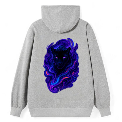 Sleek black panther emerging from swirls of deep purple and electric - Classic Pullover Hoodie - Grey