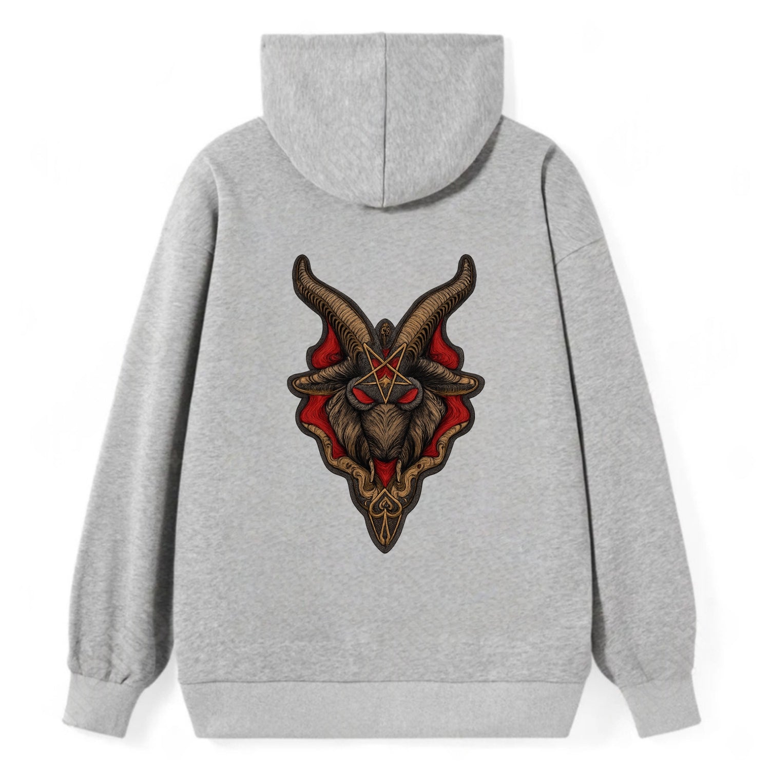 BAPHOMET HEAD - goat head symbol in black and red , occult - Classic Pullover Hoodie - Grey
