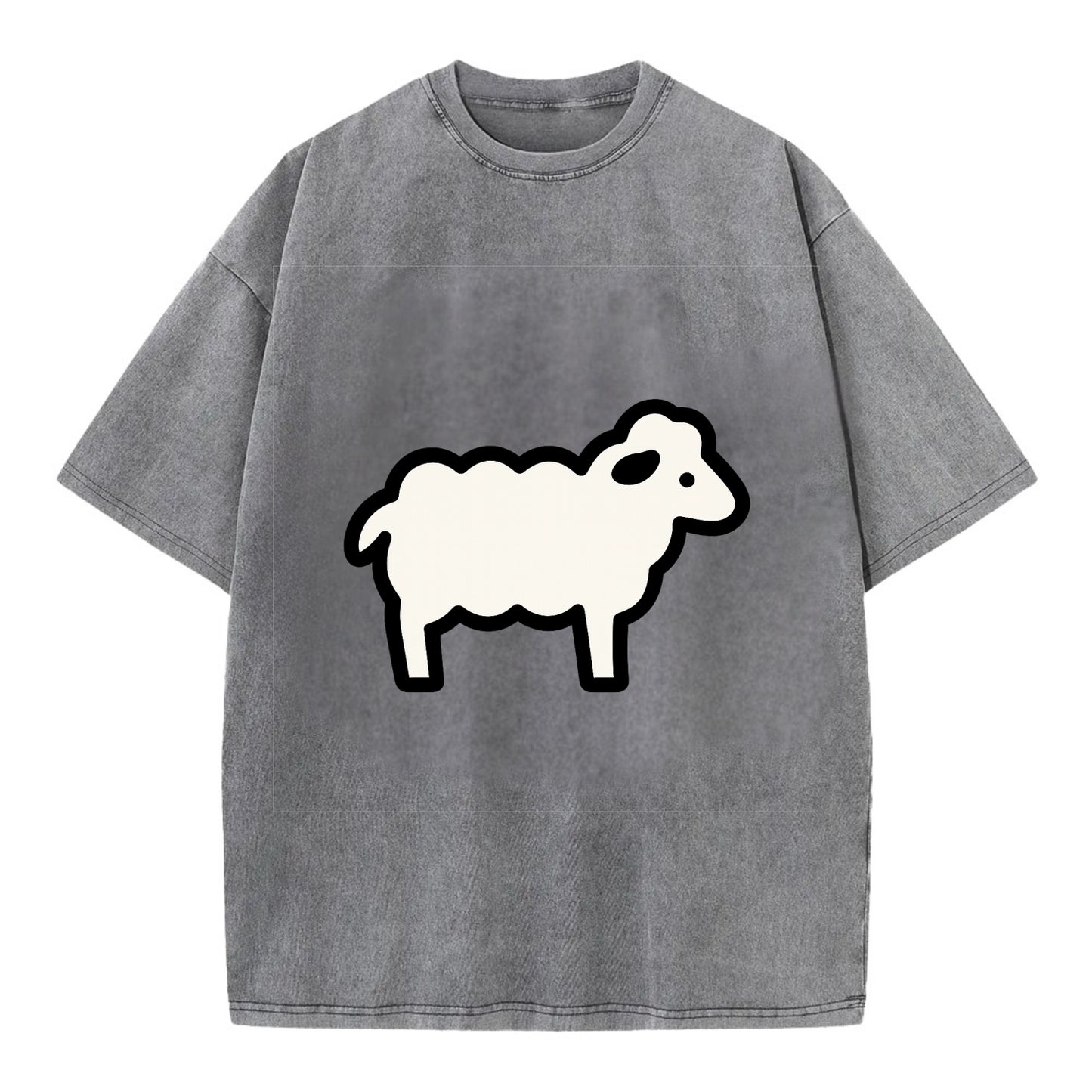 Sheep - White fluffy wool flat side profile - Vintage T-shirt - Grey