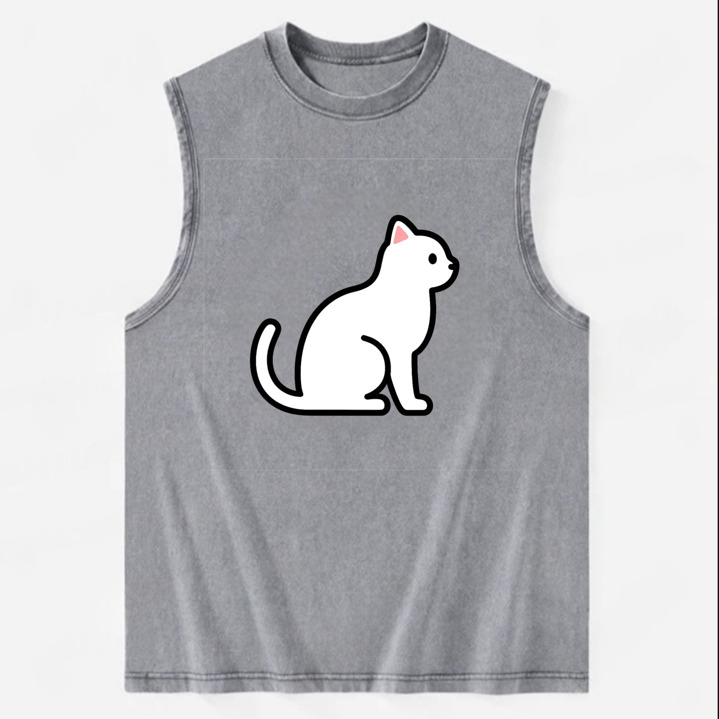 Domestic Shorthair - White classic flat side profile - Vintage Washed Tank - Grey