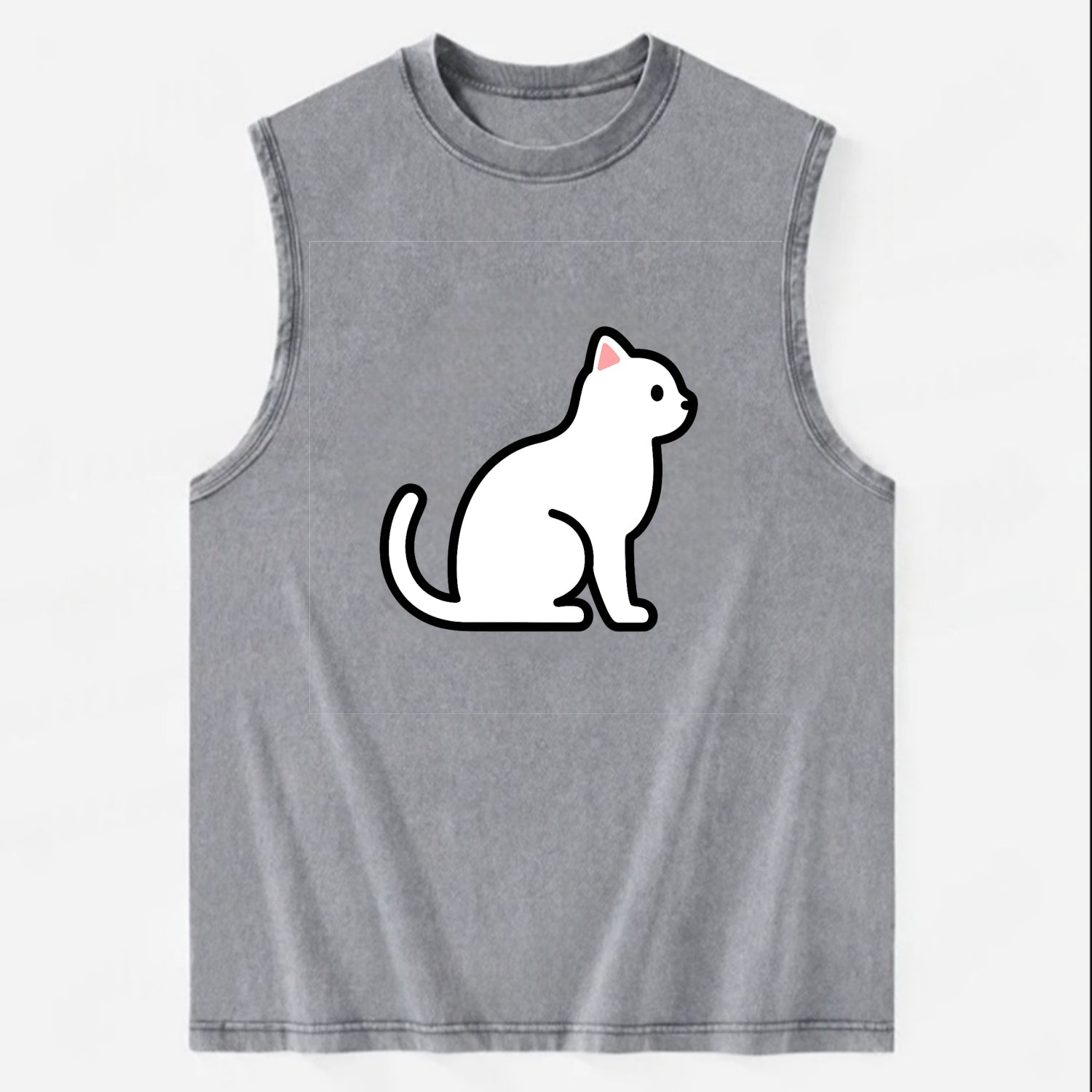 Domestic Shorthair - White classic flat side profile - Vintage Washed Tank - Grey