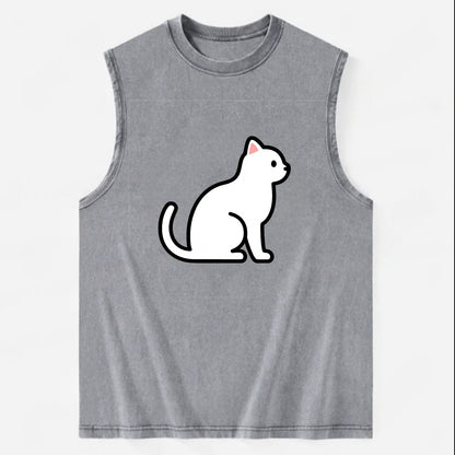 Domestic Shorthair - White classic flat side profile - Vintage Washed Tank - Grey