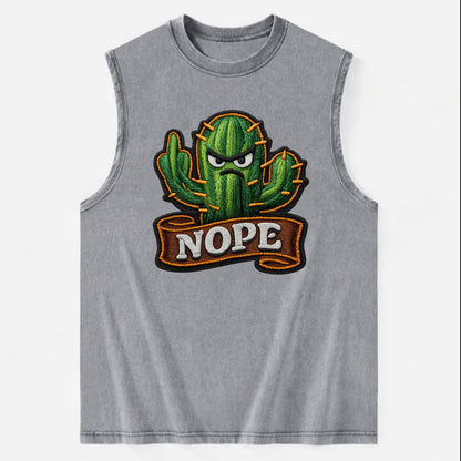 NOPE CACTUS - cactus with attitude in green , prickly personality - Vintage Washed Tank - Grey