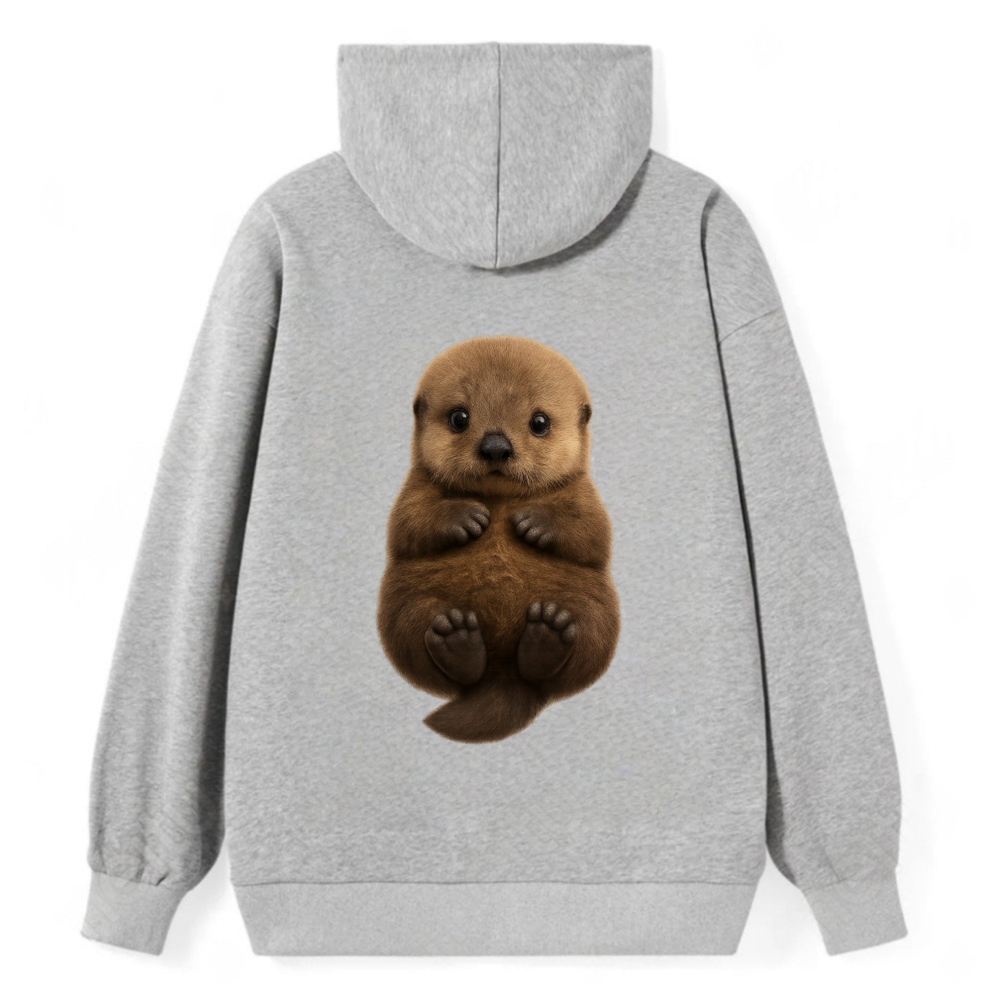 Baby Sea Otter - brown fluffy, floating on back, tiny paws, bright eyes, - Classic Pullover Hoodie - Grey