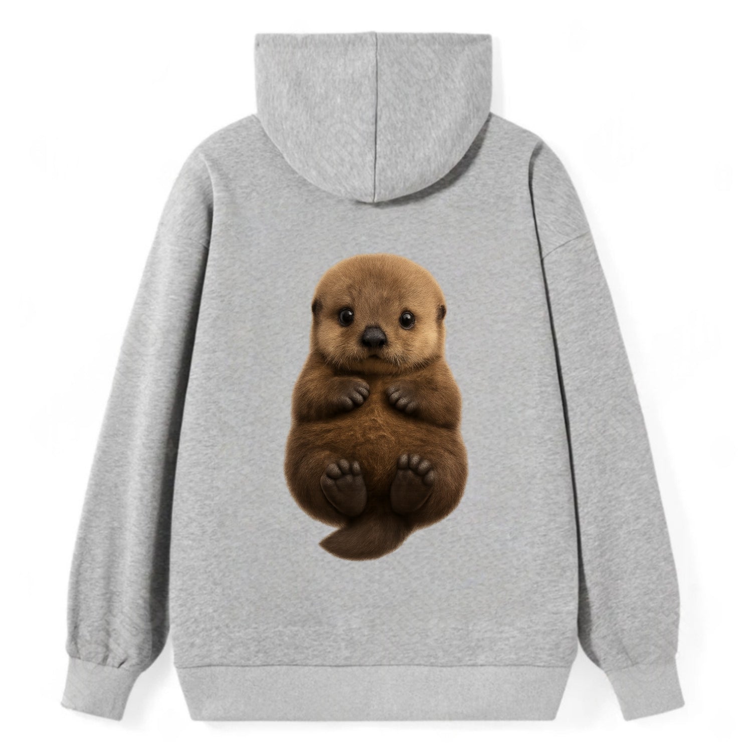 Baby Sea Otter - brown fluffy, floating on back, tiny paws, bright eyes, - Classic Pullover Hoodie - Grey