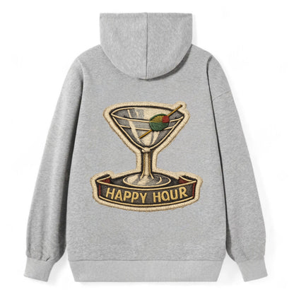 COCKTAIL MARTINI - martini glass with olive in silver and green , happy - Classic Pullover Hoodie - Grey