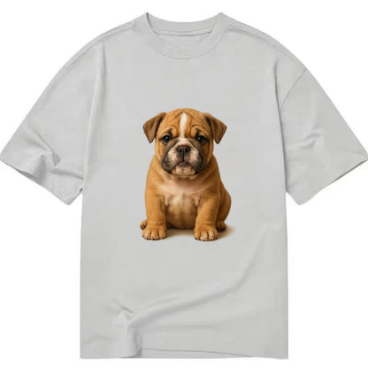 Baby Bulldog Puppy - wrinkly face, underbite, stocky body, gentle eyes, - Classic T-shirt - Grey