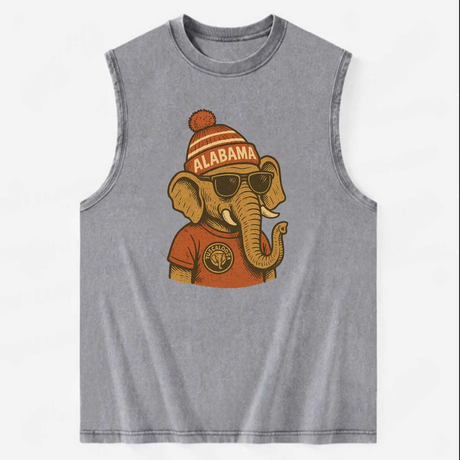 Tuscaloosa Crimson Elephant wearing Alab - Vintage Washed Tank - Grey