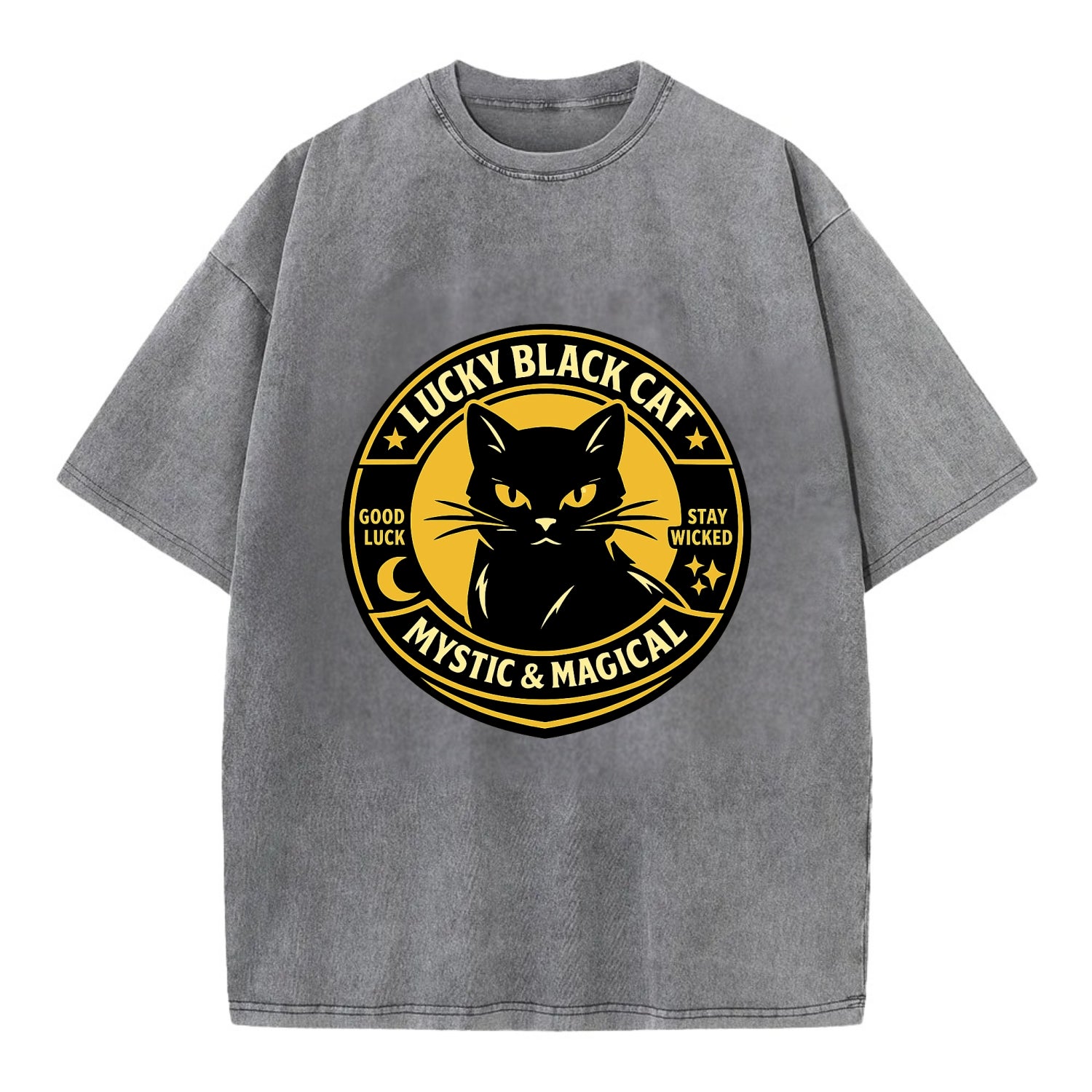 Mystic Feline Emblem - Vintage T-shirt - Grey