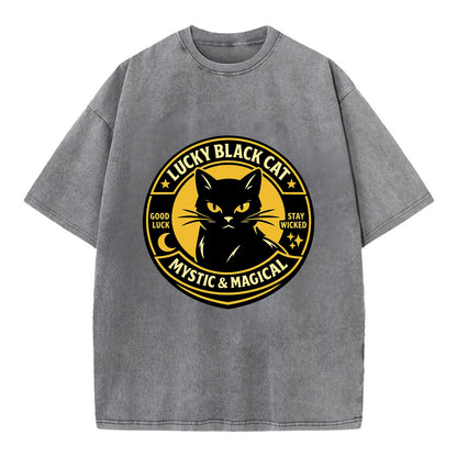 Mystic Feline Emblem - Vintage T-shirt - Grey